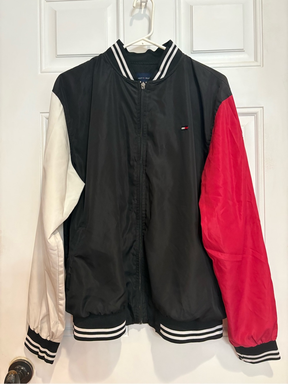 Tommy Hilfiger Men’s Black Colorblock Bomber Varsity Jacket - Size XXL